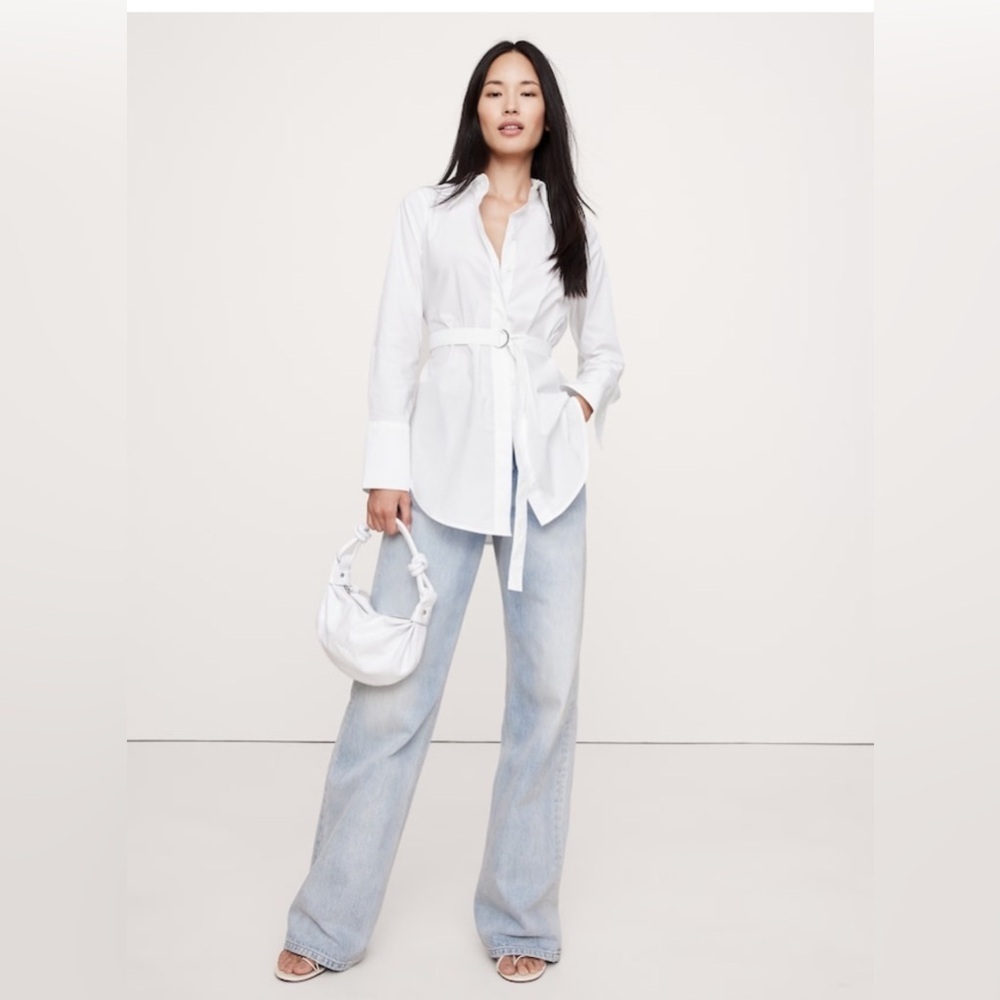NWT Banana Republic Cotton Poplin Tunic Belted White Shirt Sz XXL (#770095)
